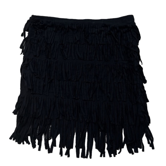 Nollie Black Fringe Mini Skirt Pull On Fitted Stretchy Small Mid Rise - Picture 1 of 8